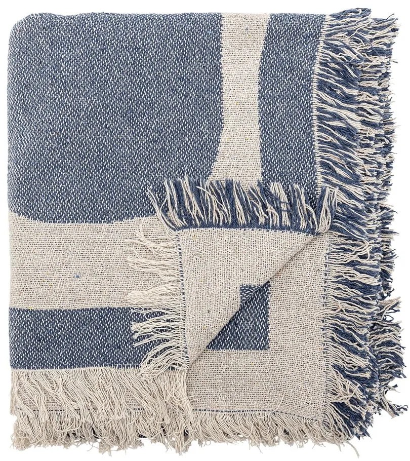 Синьо /бежово одеяло от рециклиран памук 130x160 cm Ethan – Bloomingville