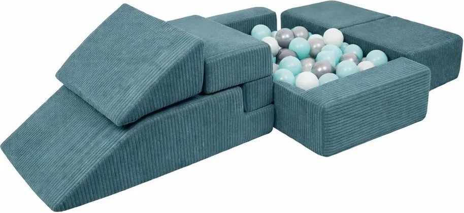 Тюркоазено велурено игрище от пяна 100x35x40 cm Montessori – Meowbaby