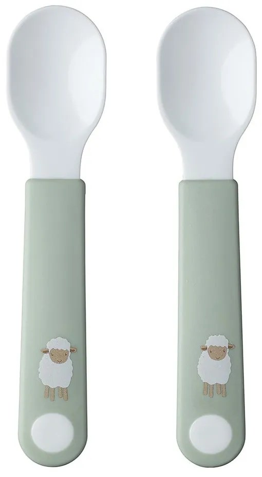 Пластмасови бебешки лъжички в бяло и светлорозово в комплект от 2 броя Little farm – Mepal
