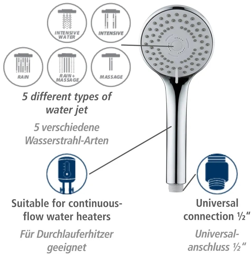 Душ-глава с маркуч в блестящо сребристо Basic Line - Wenko