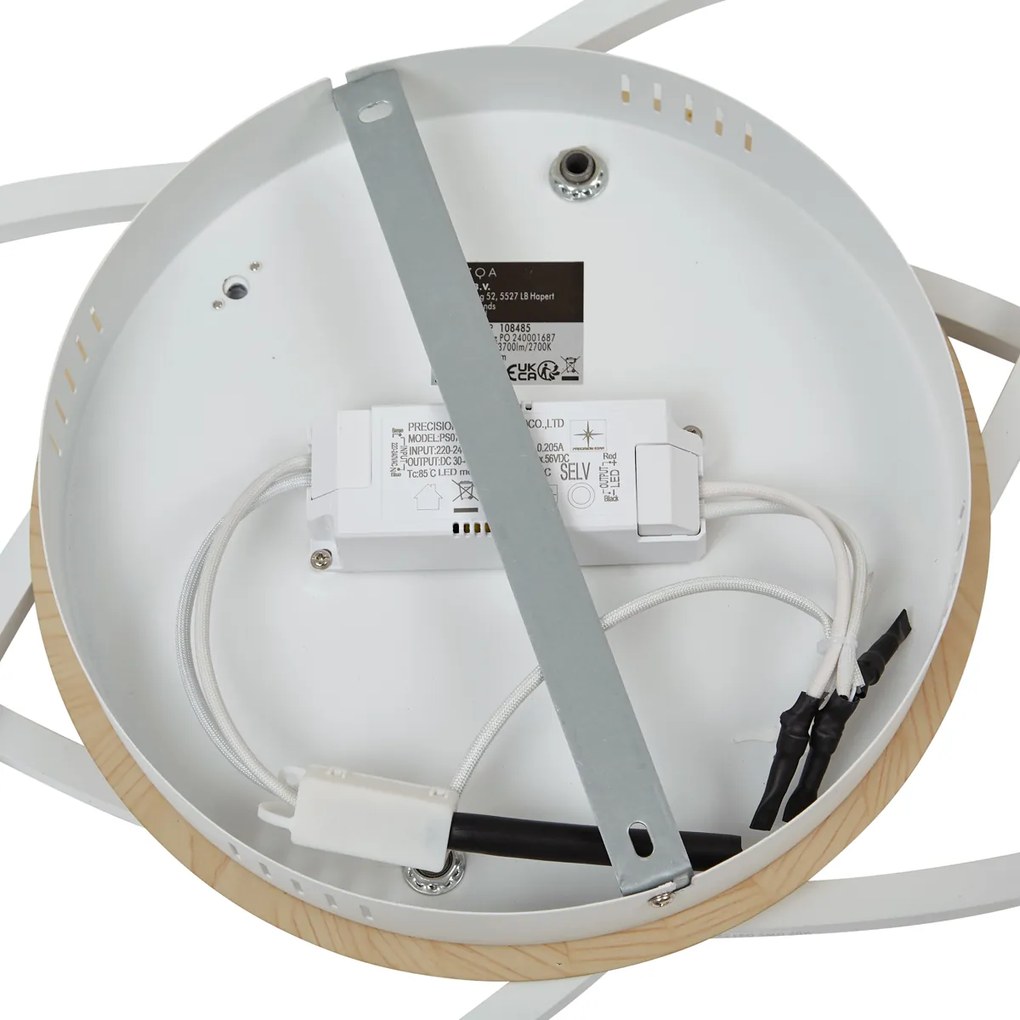 Таванна лампа бяла с дърво, включваща LED 3-степенно димиране 2-лампи - Kane