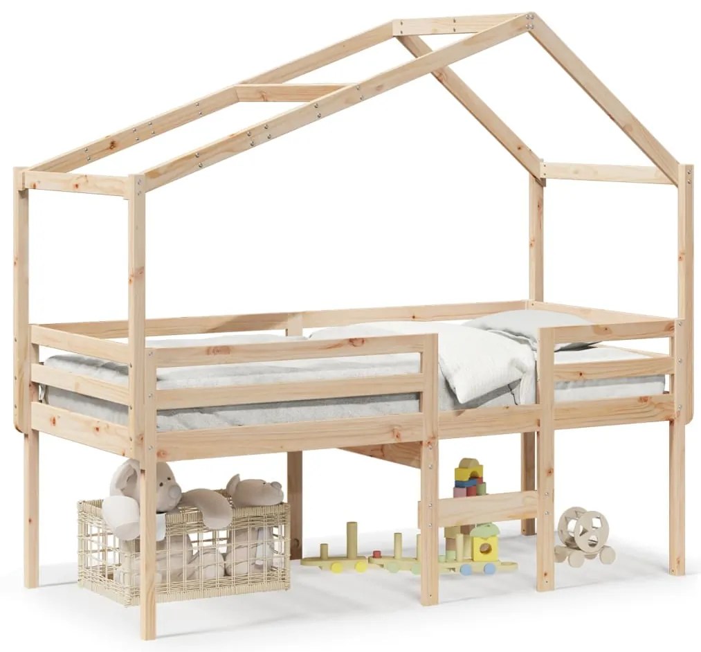 3282055 vidaXL Високо легло с покрив, 80x200 см, борово дърво масив