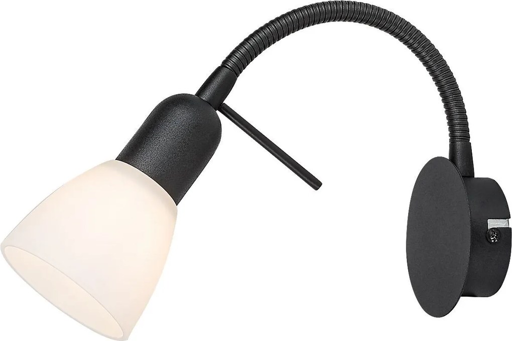 Rabalux Soma, аплик, черна метална лампа с бял стъклен абажур, E14 1xMAX40W, H20,5 см, разстояние от стената: 22,5 см, диаметър