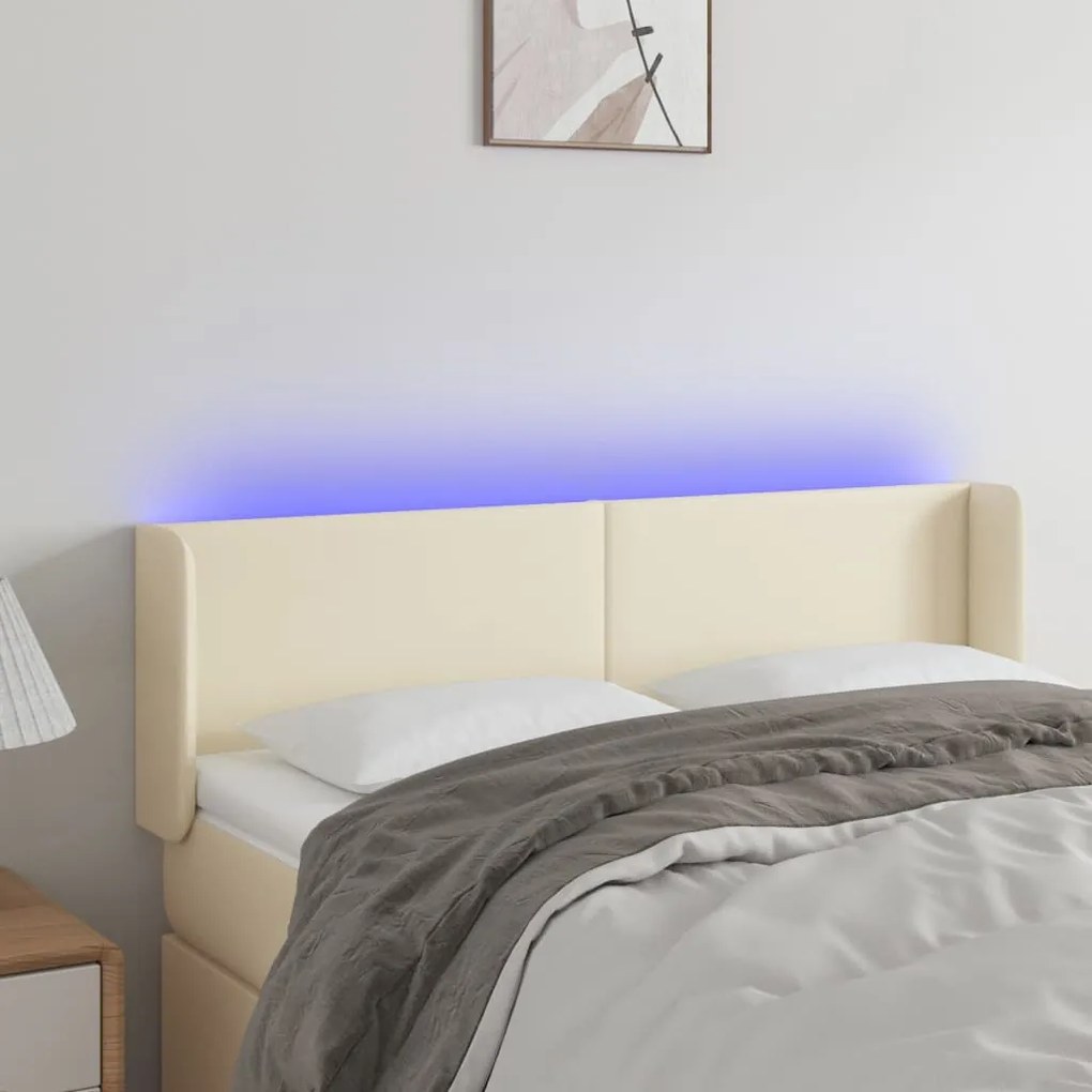 3123048 vidaXL LED горна табла за легло, кремава, 147x16x78/88 см