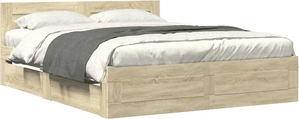 3295557 vidaXL Рамка за легло с табла, дъб сонома, 150x200 см, инженерно дърво
