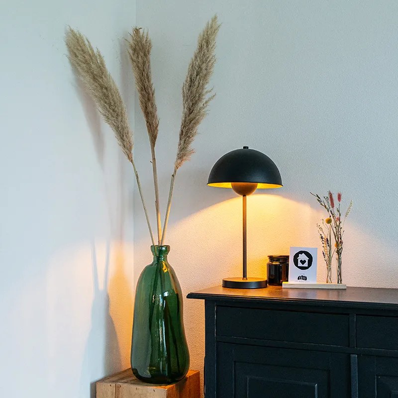 Ретро настолна лампа черна със злато - Magnax