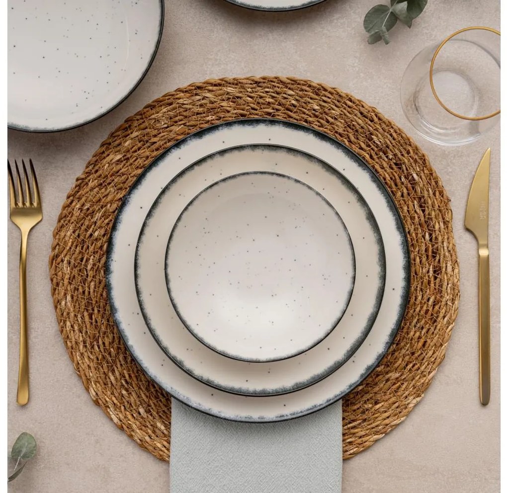 Комплект за хранене 24 части, бял/черен, порцелан