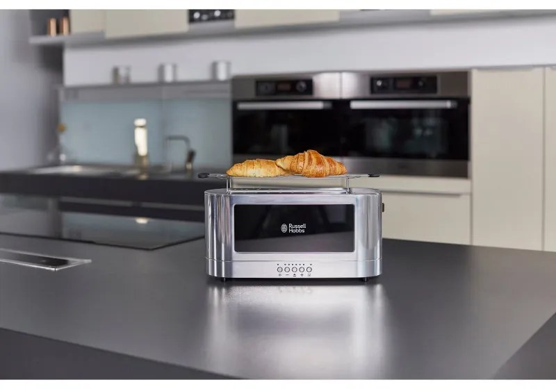 Тостер за хляб Russell Hobbs Elegance 23380-56, 1420W, 2 филии, 6 степени, LED индикация, Lift & Look, Инокс/черен