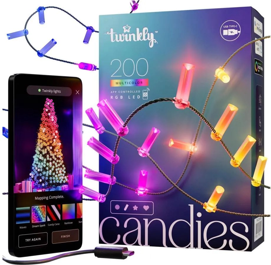 Twinkly TWKC200RGB-G - димируема LED RGB гирлянда с 200 LED, 14 m, USB, Wi-Fi
