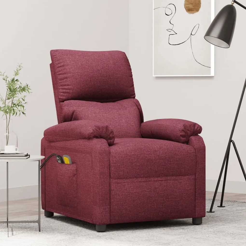 3098434 vidaXL Електрически масажен стол, виненочервен, текстил