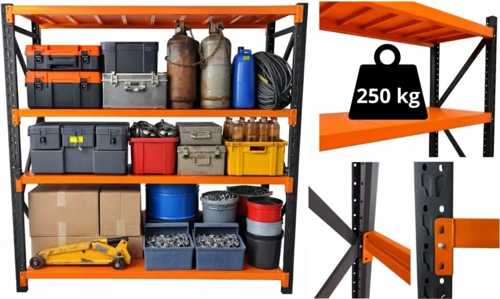 Метален стелаж за склад, гараж и работилница - 1 000 кг, 4 рафта