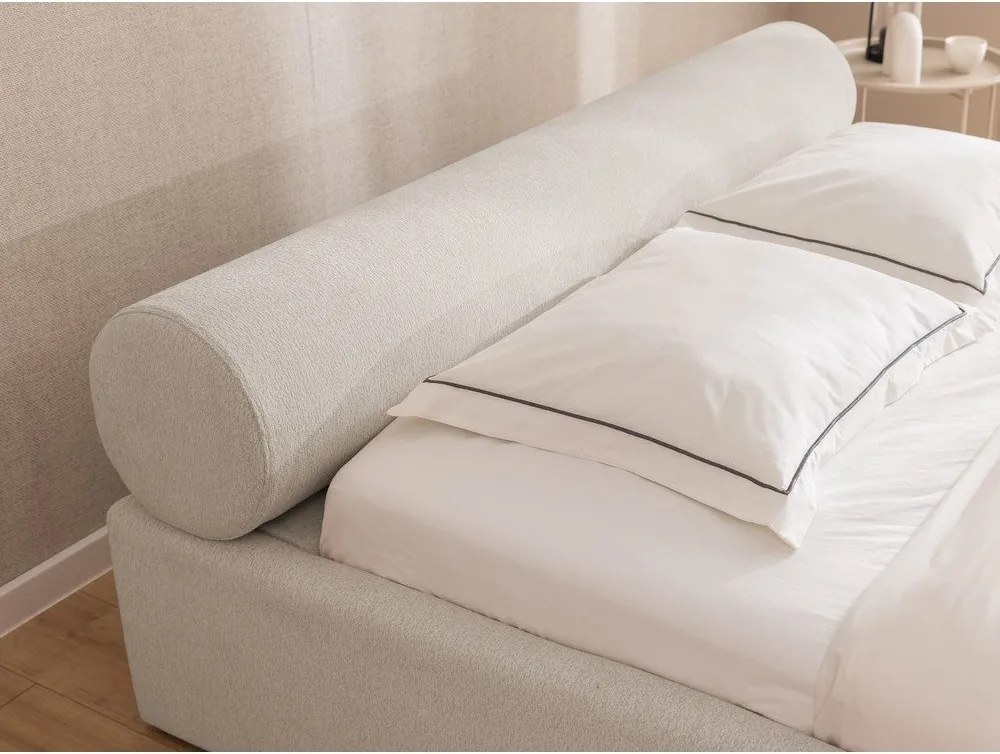 Бежово тапицирано двойно легло с място за съхранение и включена подматрачна рамка 140x200 cm Cille – Ropez