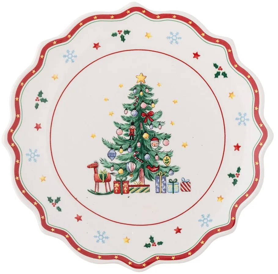 Червено-кремава керамична чиния за сервиране с коледен мотив ø 17 cm Naive – Bloomingville