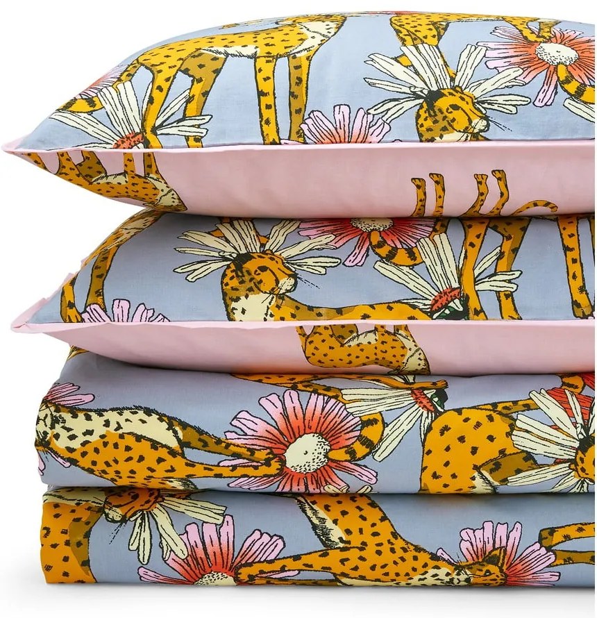 Розово-сиво единично памучно спално бельо 135x200 cm Untamed Cheetah – Their Nibs