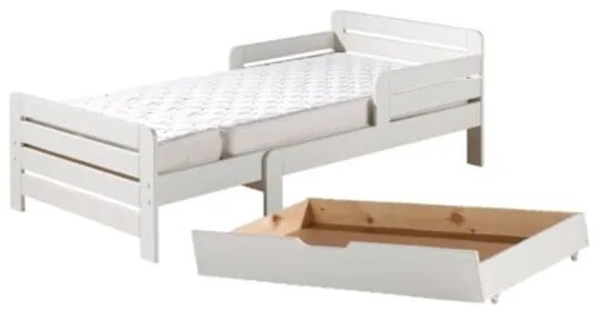 Бял детско легло за подрастващи от масивен бор с място за съхранение и включен матрак с подматрачна рамка Jumper – Vipack