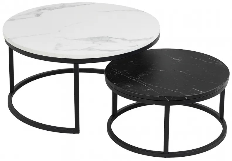 Комплект от 2 кръгли масички за кафе - бял и черен мрамор