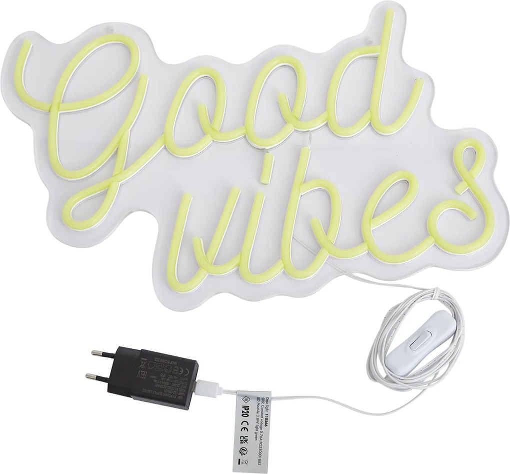 Неоновa стенна лампа жълта с LED - Good Vibes