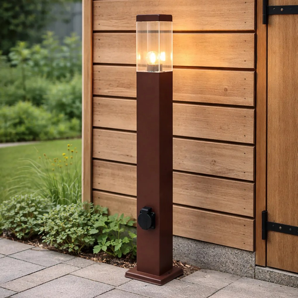 Външна лампа ръждяво кафява 80 см с гнездо IP44 - Malios