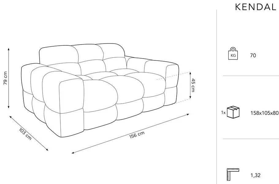 Светлосив кадифен диван 156 cm Kendal - Micadoni Home