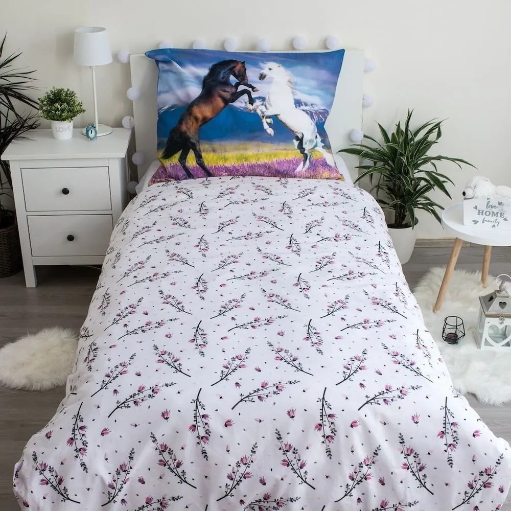 Единично памучно детско спално бельо 140x200 cm Horse "Meadow" – Jerry Fabrics