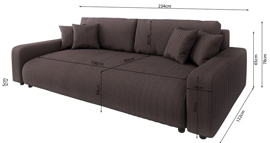 Кафяв разтегателен диван с място за съхранение от рипсено кадифе 234 cm Sara – Ropez