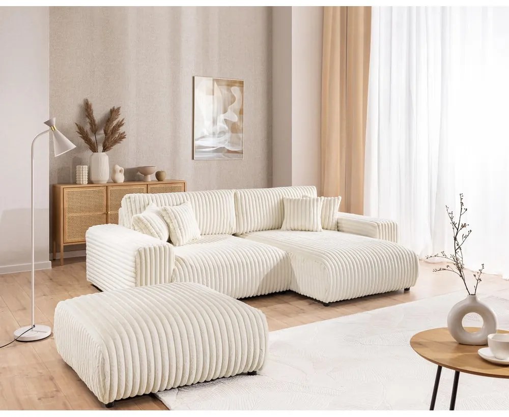 Кремава табуретка от рипсено кадифе Justin – Ropez