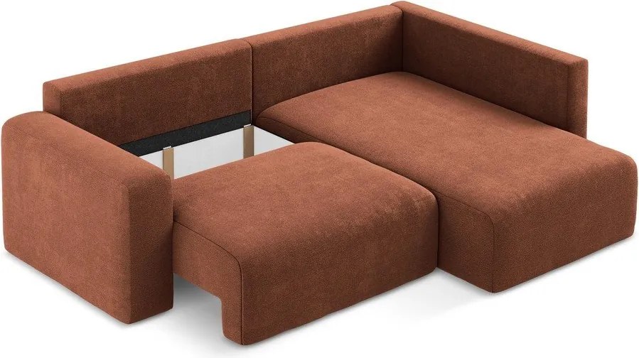 Теракотен шенилов сгъваем/с място за съхранение ъглов диван (десен ъгъл/L форма) Kona – Makamii