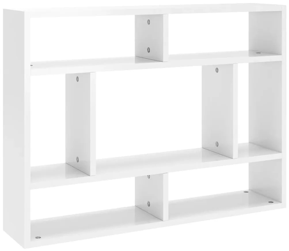 803008 vidaXL Стенен рафт, бял гланц, 75x16x55 см, инженерно дърво