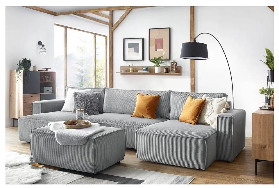 Светлосива табуретка от велур Nihad - Bobochic Paris