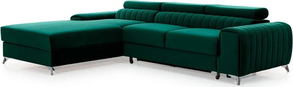 Зелен кадифен разтегателен ъглов диван с място за съхранение (ляв ъгъл) Grayson – ELTAP