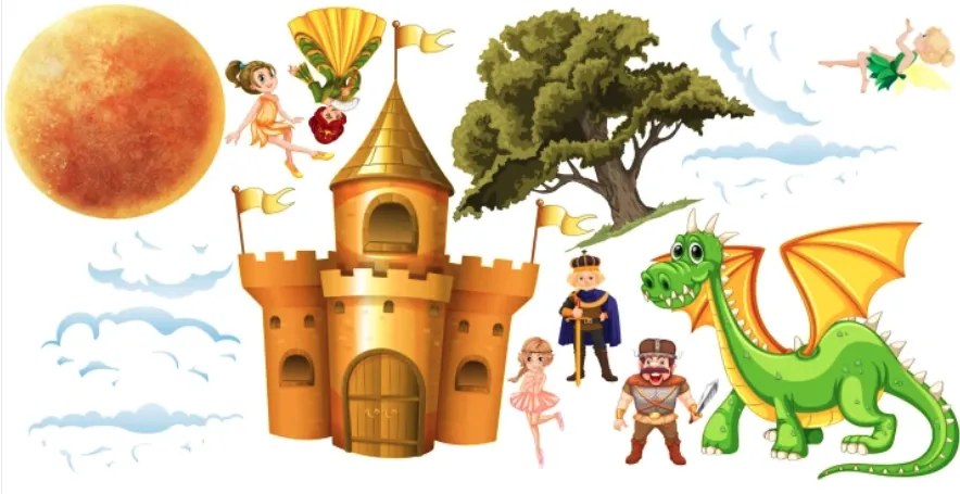 Цветни стикери за стена за принцеси и принцове - вълшебно царство Šírka: 100 cm | Dĺžka: 200 cm