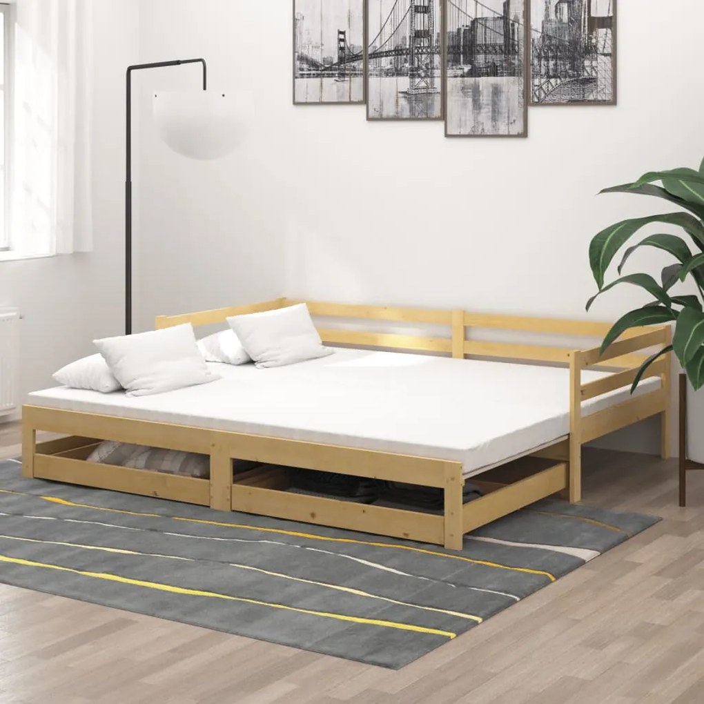 3083694 vidaXL Разтегателно дневно легло, 2x(90x200) см, борово дърво масив