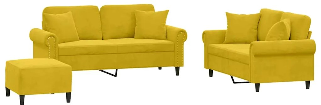3202246 vidaXL Комплект дивани от 3 части с възглавници, жълт, кадифе