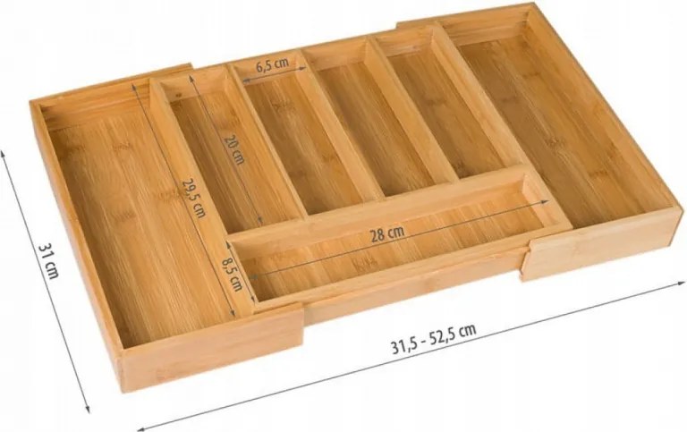 Бамбуков разделител за прибори Kinghoff KH 1218, 52 x 31.5 x 5см, Кафяв