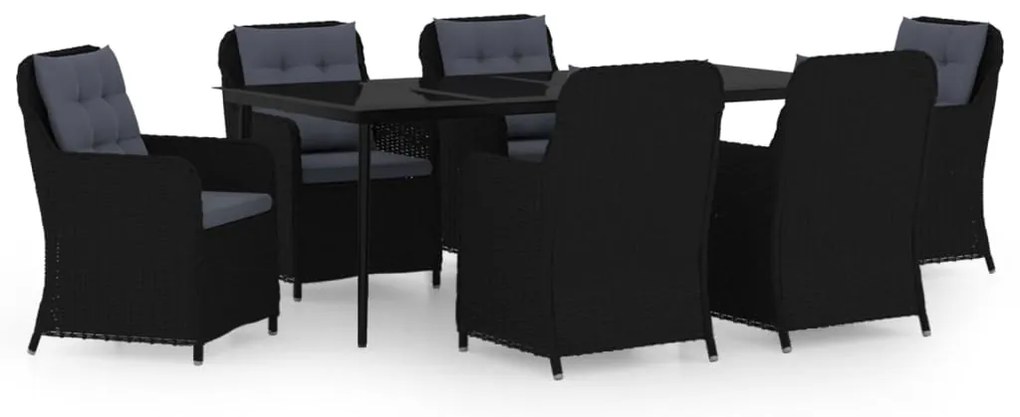3099575 vidaXL Градински трапезен комплект, 7 части, черен