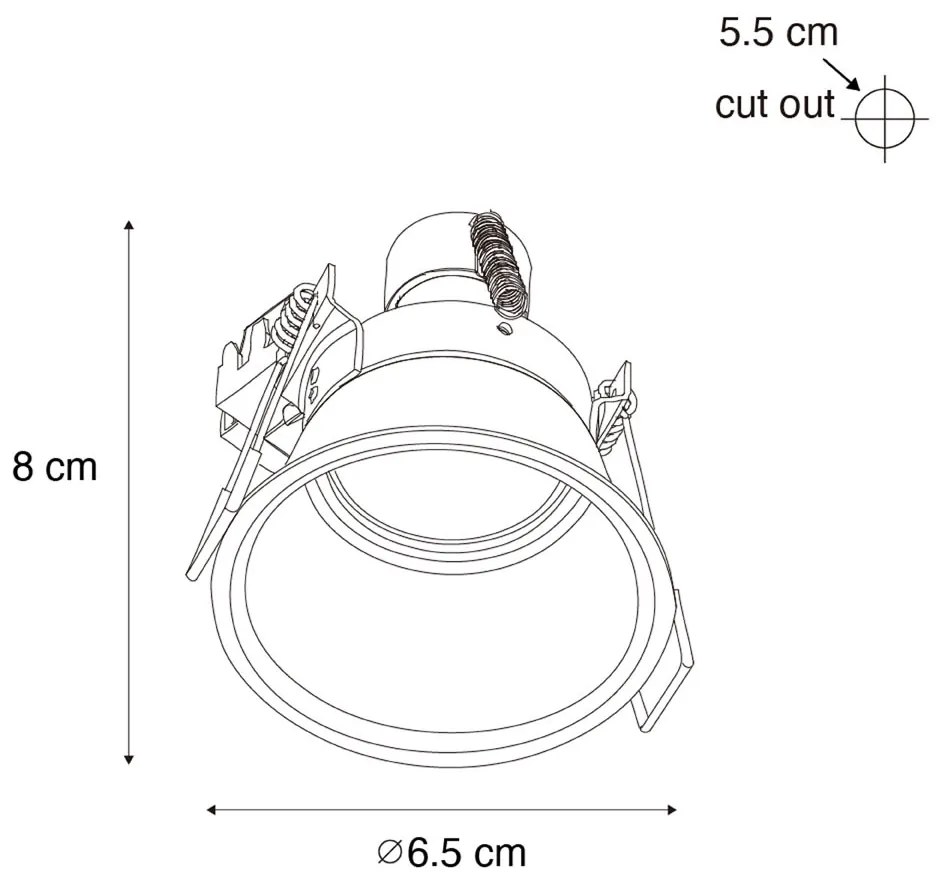 Set van 6 moderne inbouwspots zwart met goud GU10 35mm IP44 - Dept