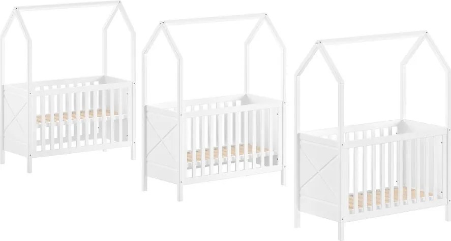 Бяло детско креватче 60x120 cm от масивен бор с регулируема височина Scott – Vipack