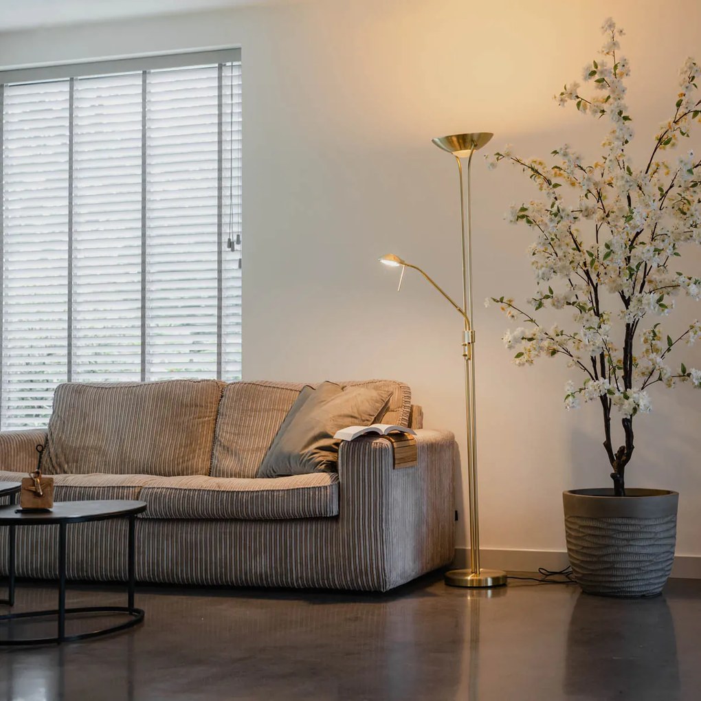 Модерна подова лампа месинг с лампа за четене с LED Dim to Warm - Diva