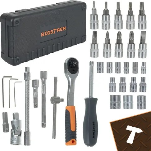Комплект от 46 части Bigstreen, включващ гаечни ключове, тресчотка, удължители, кардан