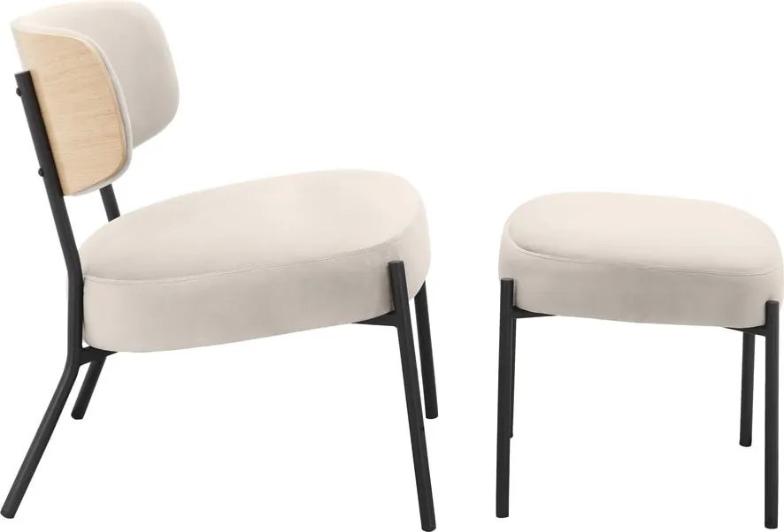 Кремав кадифен фотьойл с табуретка Jerry – Støraa