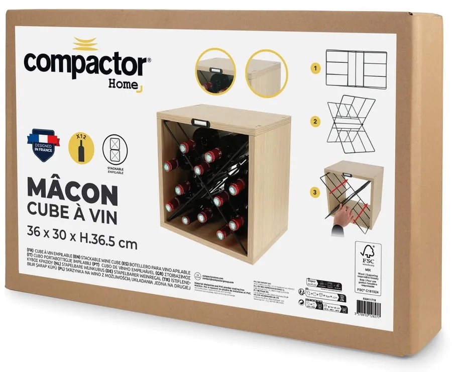 Стелаж за вино от декор от ясен естествен брой бутилки 12 36,5x36x29 cm Macon – Compactor