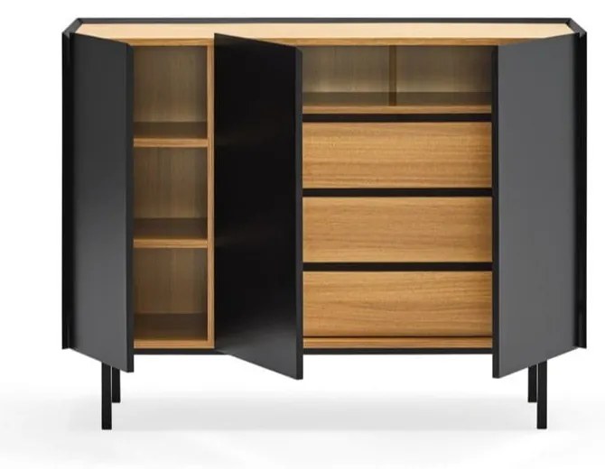 Черен/естествен нисък скрин от декор от дъб 110x85 cm Arista – Teulat