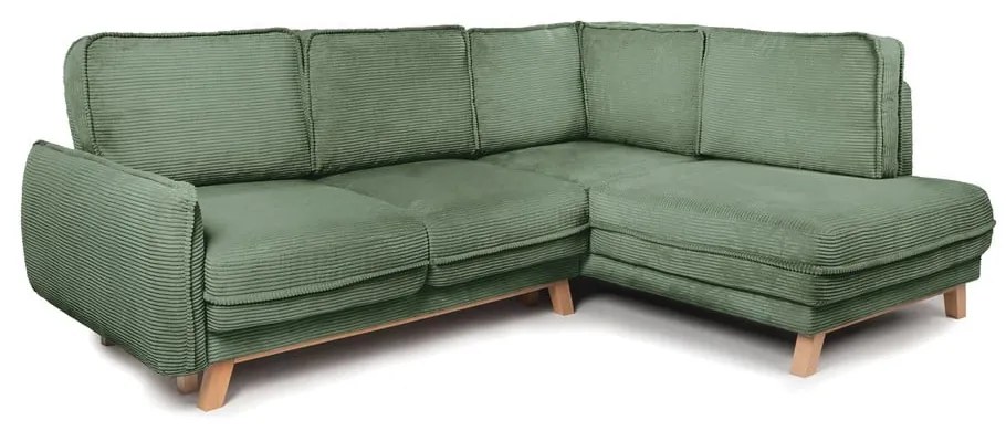 Светлозелен сгъваем ъглов диван от рипсено кадифе (десен ъгъл) Tori – Bonami Selection