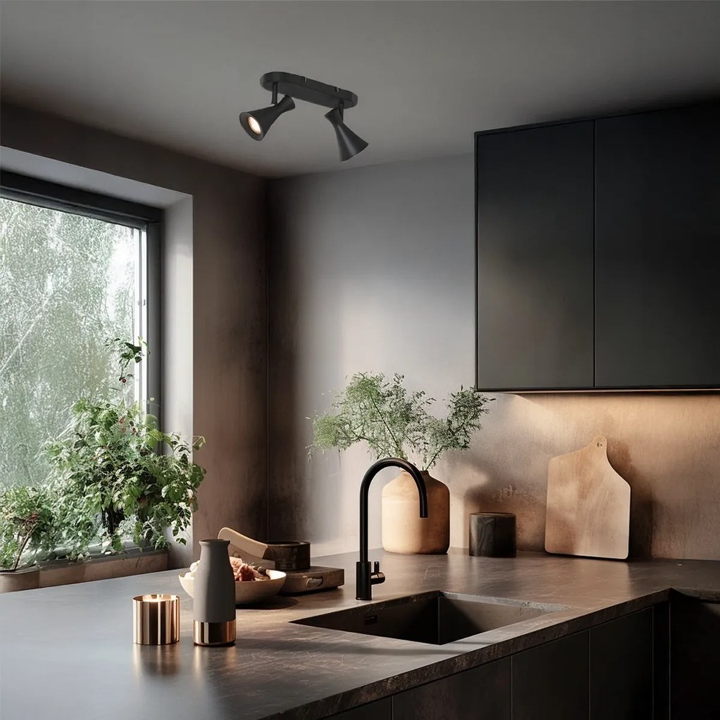 Модерен таванен прожектор черен 2-светлини регулируем - Triangle