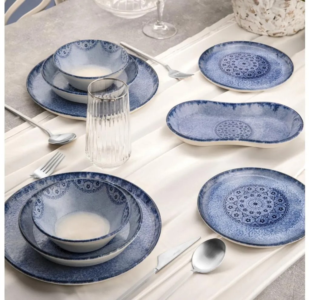Комплект за хранене, 27 части, син/порцелан