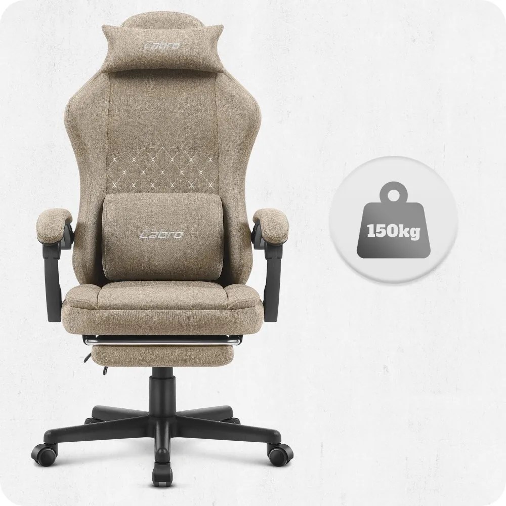 CABRO C503 дизайнерски геймърски стол с подложка за крака, до 150 кг, бежов