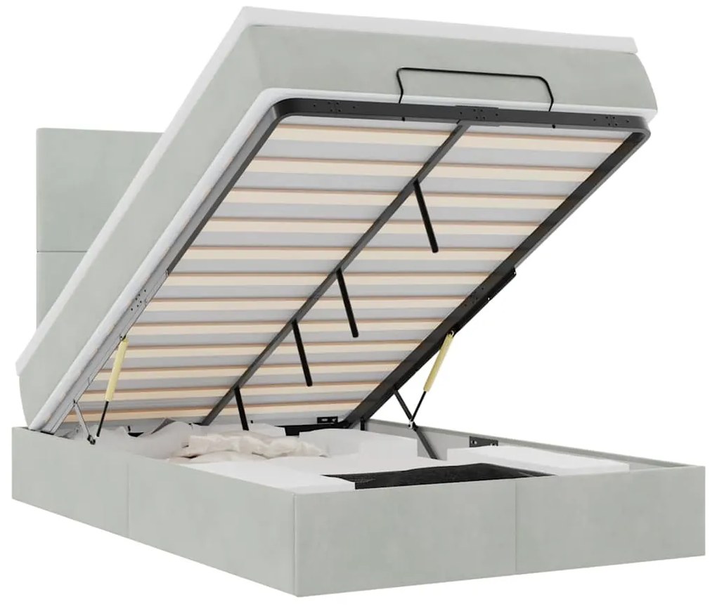 3314234 vidaXL Османска легло с матраци и LED, светлосиво, 120x190 см, кадифе