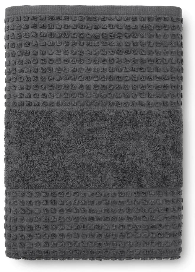 Тъмносива хавлиена кърпа от органичен памук от тери 70x140 cm Check – JUNA