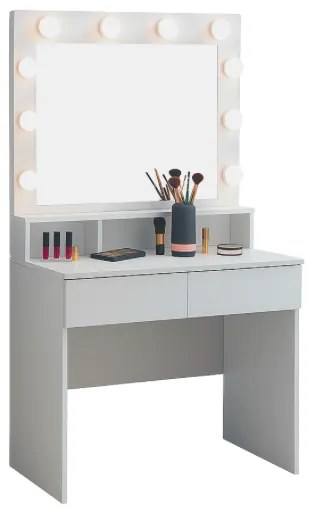 Бяла тоалетка с LED огледало, чекмеджета и отделения