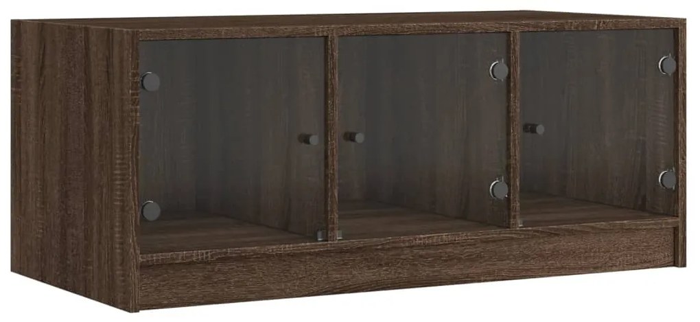 836419 vidaXL Маса за кафе със стъклени врати, кафяв дъб, 102x50x42 см